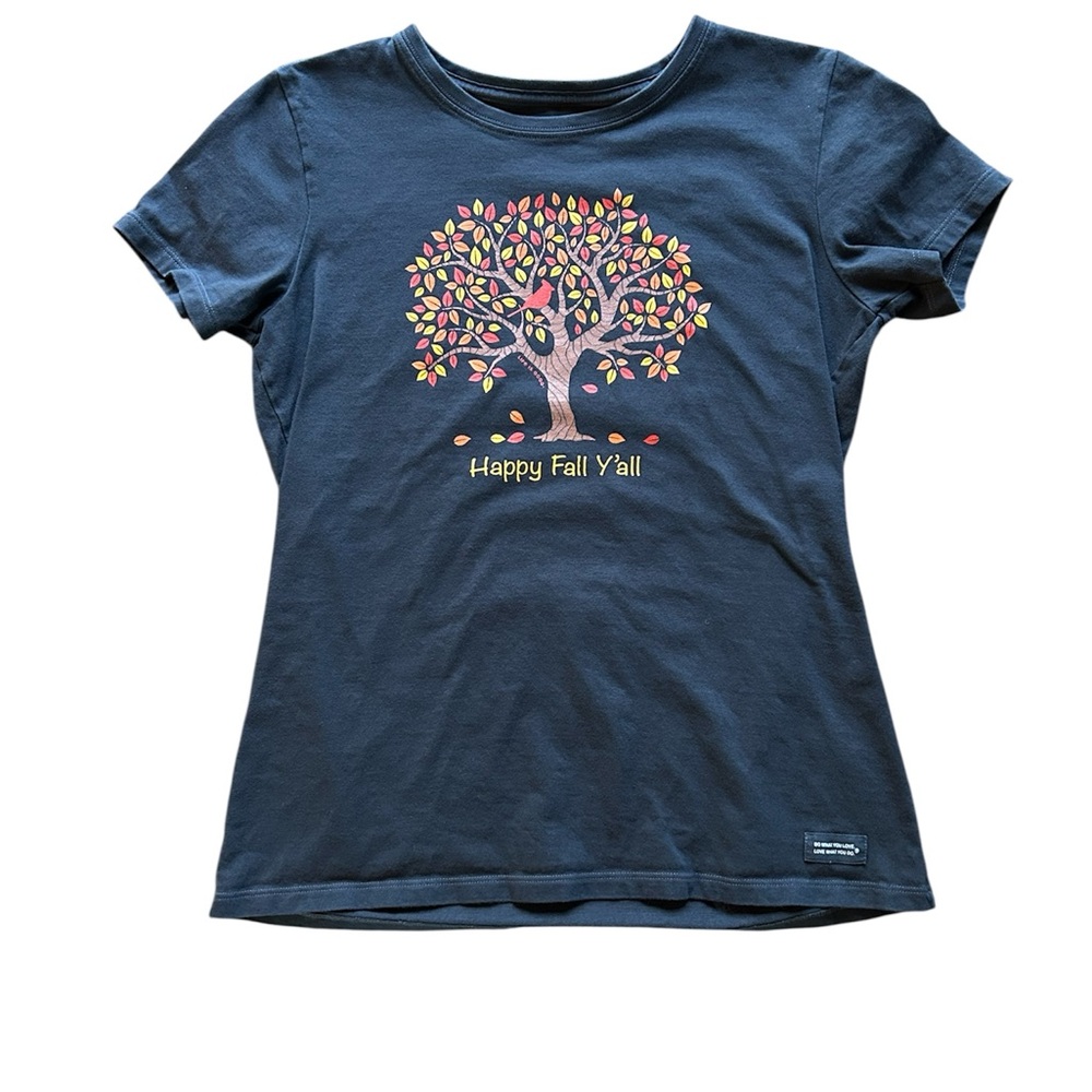 Life is Good Women’s Crusher Tee- Happy Fall Y'all in dark charcoal gray